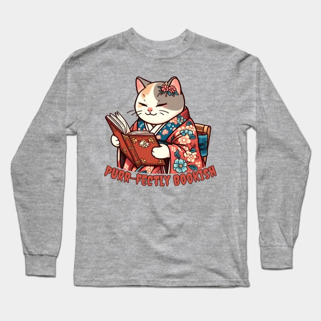 Reading cat Long Sleeve T-Shirt by Japanese Fever